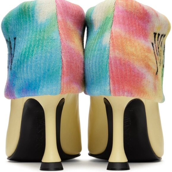 JW Anderson Yellow Foldover Heels Lemon Calfskin Multicolor Knit Cuff - Picture 2 of 3